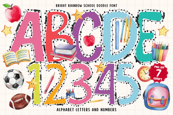Bright Rainbow School Doodle Font